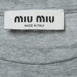 Miu Miu Grey Logo Print Cotton Knotted Crop Top M