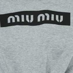 Miu Miu Grey Logo Print Cotton Knotted Crop Top M