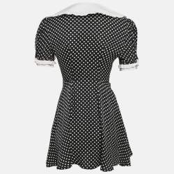 Miu Miu Black Polka Dots Print Satin Peter Pan Collar Mini Dress XS