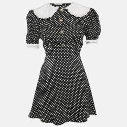 Miu Miu Black Polka Dots Print Satin Peter Pan Collar Mini Dress XS