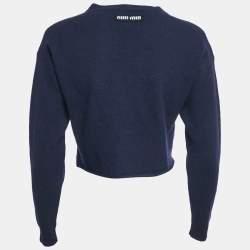 Miu Miu Navy Blue Wool V-Neck Crop Sweater S