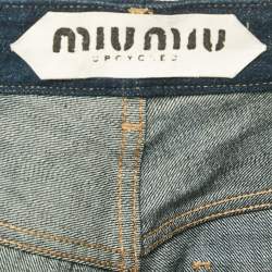 Miu Miu Upcycled Blue Washed Denim High-Rise Shorts S Waist 25"