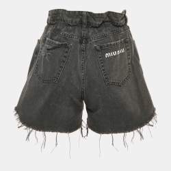 Miu Miu Black Washed Denim Elasticized Waist Shorts S Waist 27"
