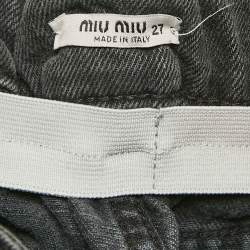 Miu Miu Black Washed Denim Elasticized Waist Shorts S Waist 27"