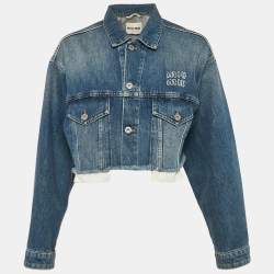 Miu Miu Blue Denim Raw Edge Detail Cropped Jacket S