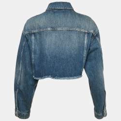 Miu Miu Blue Denim Raw Edge Detail Cropped Jacket S