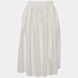 Miu Miu White Textured Cotton Midi Skirt M