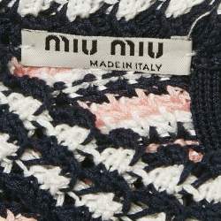 Pre Owned Miu Miu Blue/Pink Striped Crochet Short Sleeve Top S
