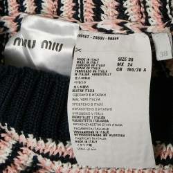 Pre Owned Miu Miu Blue/Pink Striped Crochet Short Sleeve Top S