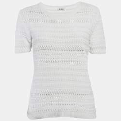 Miu Miu White Patterned Knit Round Neck Top M