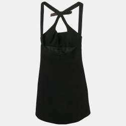 Miu Miu Black Stretch Crepe Bow Detail Open-Back Mini Dress XS