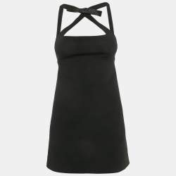 Miu Miu Black Stretch Crepe Bow Detail Open-Back Mini Dress XS