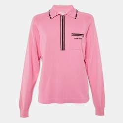 Miu Miu Pink Knit Logo Pocket Detail Polo Jumper S