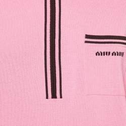Miu Miu Pink Knit Logo Pocket Detail Polo Jumper S