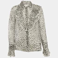 Miu Miu White Printed Silk Button Front Ruffled Blouse S