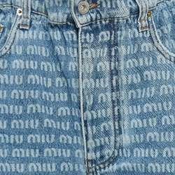 Pre Owned Miu Miu Blue Logo Print Denim Shorts and Top Set S