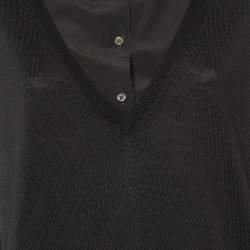 Miu Miu Black Wool Knit & Silk Long Sleeve Dress L