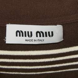 مملوكة مسبقًا Miu Miu Brown Striped Cotton Knit Polo Crop T-Shirt S