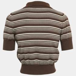 مملوكة مسبقًا Miu Miu Brown Striped Cotton Knit Polo Crop T-Shirt S