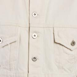 Miu Miu Off-White Distressed Denim Button Front Cropped Jacket XS