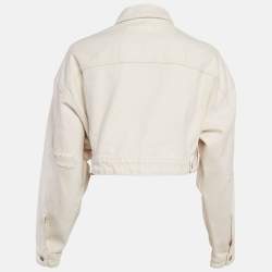 Miu Miu Off-White Distressed Denim Button Front Cropped Jacket XS