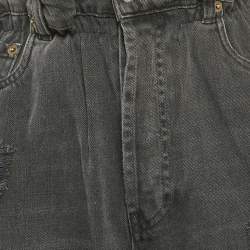 Miu Miu Grey Ripped Denim Elasticated Waist Wide Leg Jeans S Waist 25"