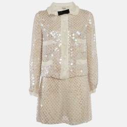 Miu Miu Off-White Embellished Silk Organza Mini Skirt and Top Set S