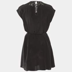 Pre Owned Miu Miu Black Silk & Lace Insert Pintuck Detail Mini Dress M