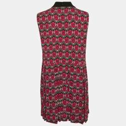 Pre Owned Miu Miu Red Floral Print Crepe Pleated Sleeveless Mini Dress M