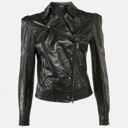 Miu Miu Black Leather Zip-Up Rider Jacket S