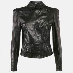Miu Miu Black Leather Zip-Up Rider Jacket S