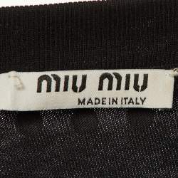 Pre Owned Miu Miu Black Logo Print Cotton Studded Front Tie Crop Top S