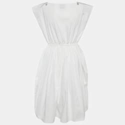 Miu Miu White Cotton Logo Pocket Detail Midi Dress XS