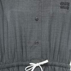 Miu Miu Grey Prince of Wales Check Wool Pleated Midi Dress M