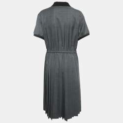 Miu Miu Grey Prince of Wales Check Wool Pleated Midi Dress M