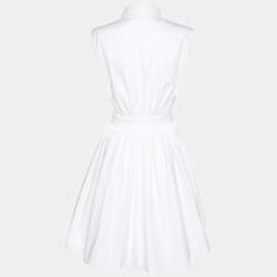 Miu Miu White Cotton Lace Details Midi Dress M