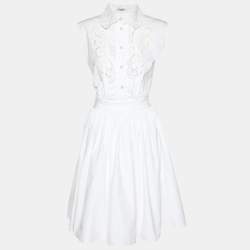 Miu Miu White Cotton Lace Details Midi Dress M