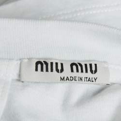 Miu Miu White Bird Print Cotton Knit Rear Tie-Up Detail Top S