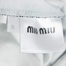Miu Miu White Bird Print Cotton Knit Rear Tie-Up Detail Top S