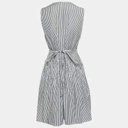 Miu Miu Black/White Striped Cotton Crystal Embellished Dropwaist Dress M