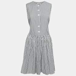 Miu Miu Black/White Striped Cotton Crystal Embellished Dropwaist Dress M