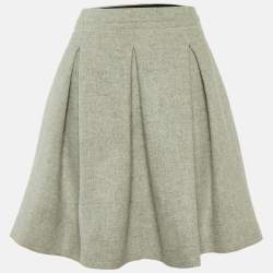 Miu Miu Grey Wool Pleated Mini Skirt L