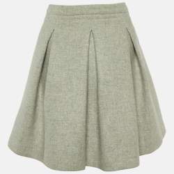 Miu Miu Grey Wool Pleated Mini Skirt L