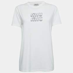 Miu Miu White Logo Applique Jersey T-Shirt M