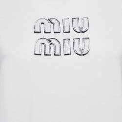 Miu Miu White Logo Applique Jersey T-Shirt M