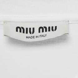 Miu Miu White Logo Applique Jersey T-Shirt M