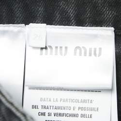 Miu Miu Charcoal Black Logo Applique Denim Straight Leg Jeans S Waist 26"