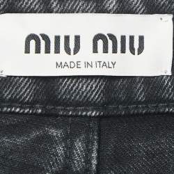 Miu Miu Charcoal Black Logo Applique Denim Straight Leg Jeans S Waist 26"