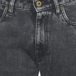 Miu Miu Charcoal Black Logo Applique Denim Straight Leg Jeans S Waist 26"