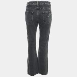 Miu Miu Charcoal Black Logo Applique Denim Straight Leg Jeans S Waist 26"